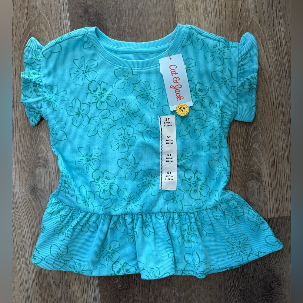 Cat & Jack Turquoise Floral Short Sleeve Tee